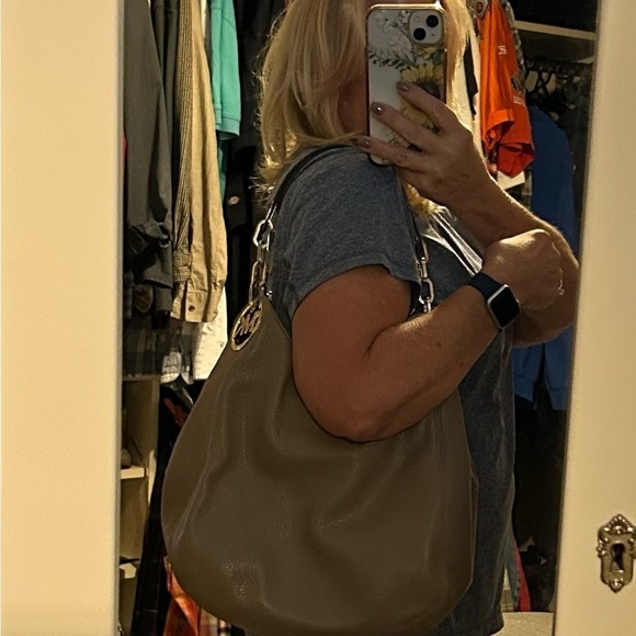 Michael Kors Fulton Taupe Leather Shoulder Bag - Picture 6 of 6